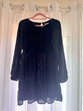 SO Black Long-Sleeve Swiss Dot Mini Dress